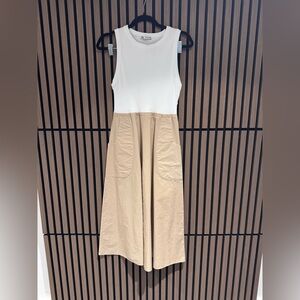 Zara White Ribbed Tank with Beige Skirt Detail